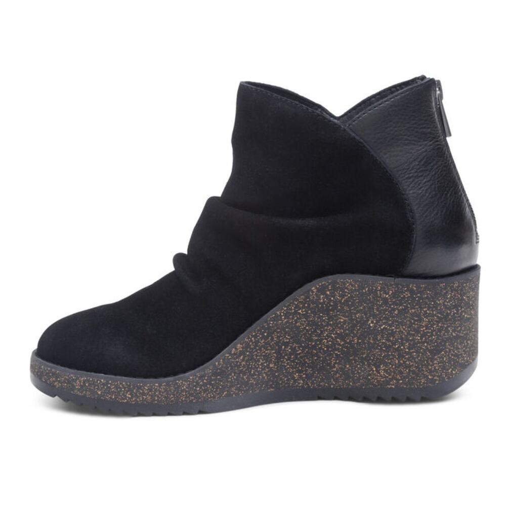 Aetrex Kara Ankle Wedge Boot Suede Leather Bootie | 38 EU (7.5-8) Black NEW - Picture 5 of 8